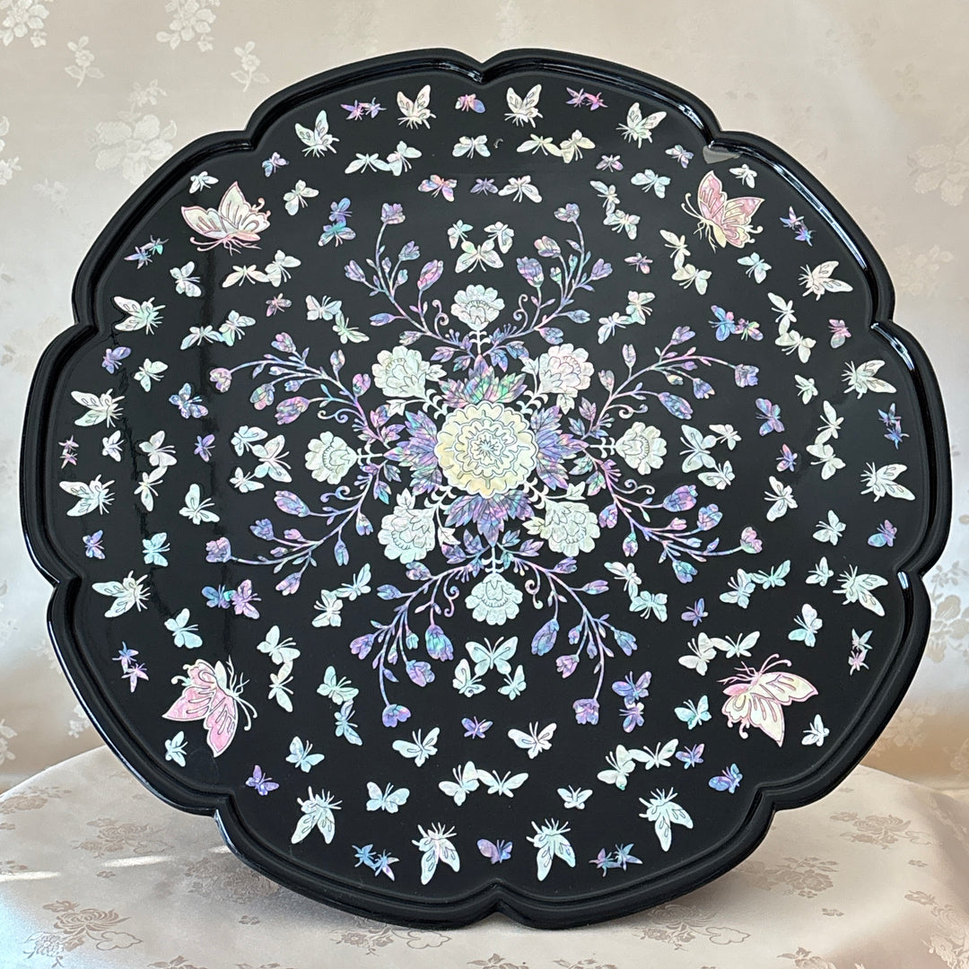 Mother-of-Pearl Folding Table (Soban): Peony and Butterfly Motif, Flower Form