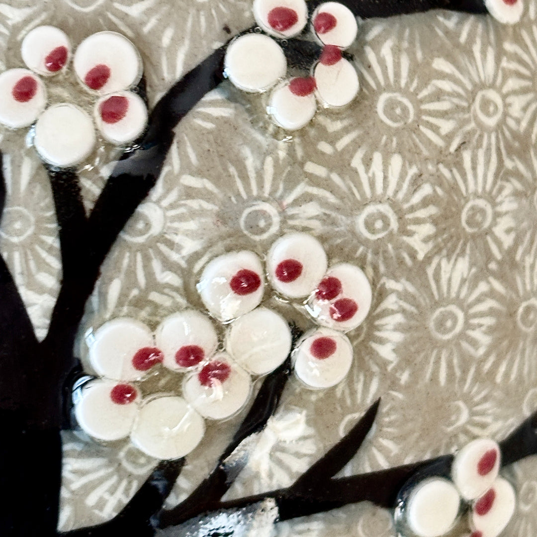 Buncheong Maebyeong and Jubyeong Vase Set: Stamped Chrysanthemum Ground with Plum Blossom Motif