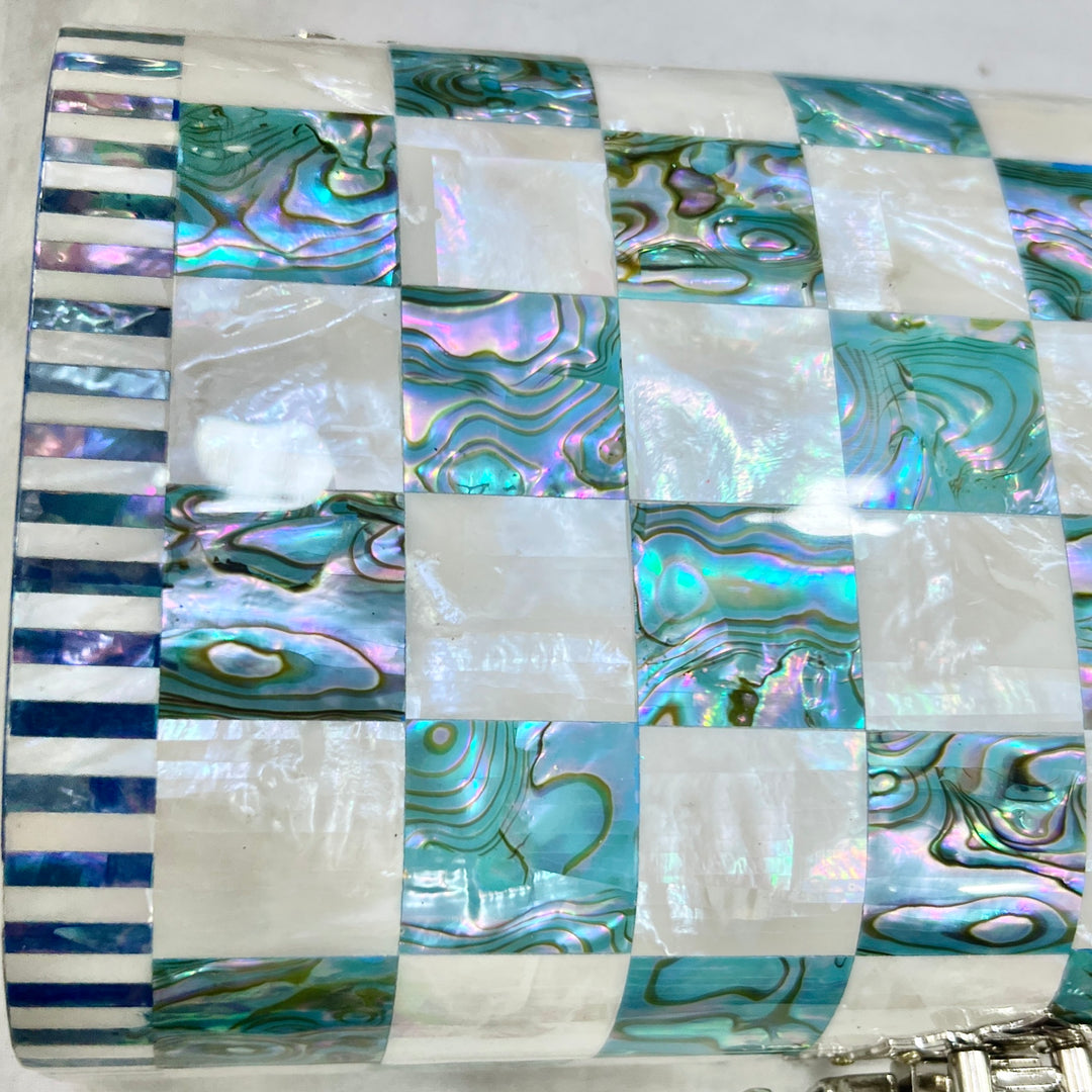 Mother-of-Pearl Jewelry Box: Checkered Pattern with White and Abalone Shell