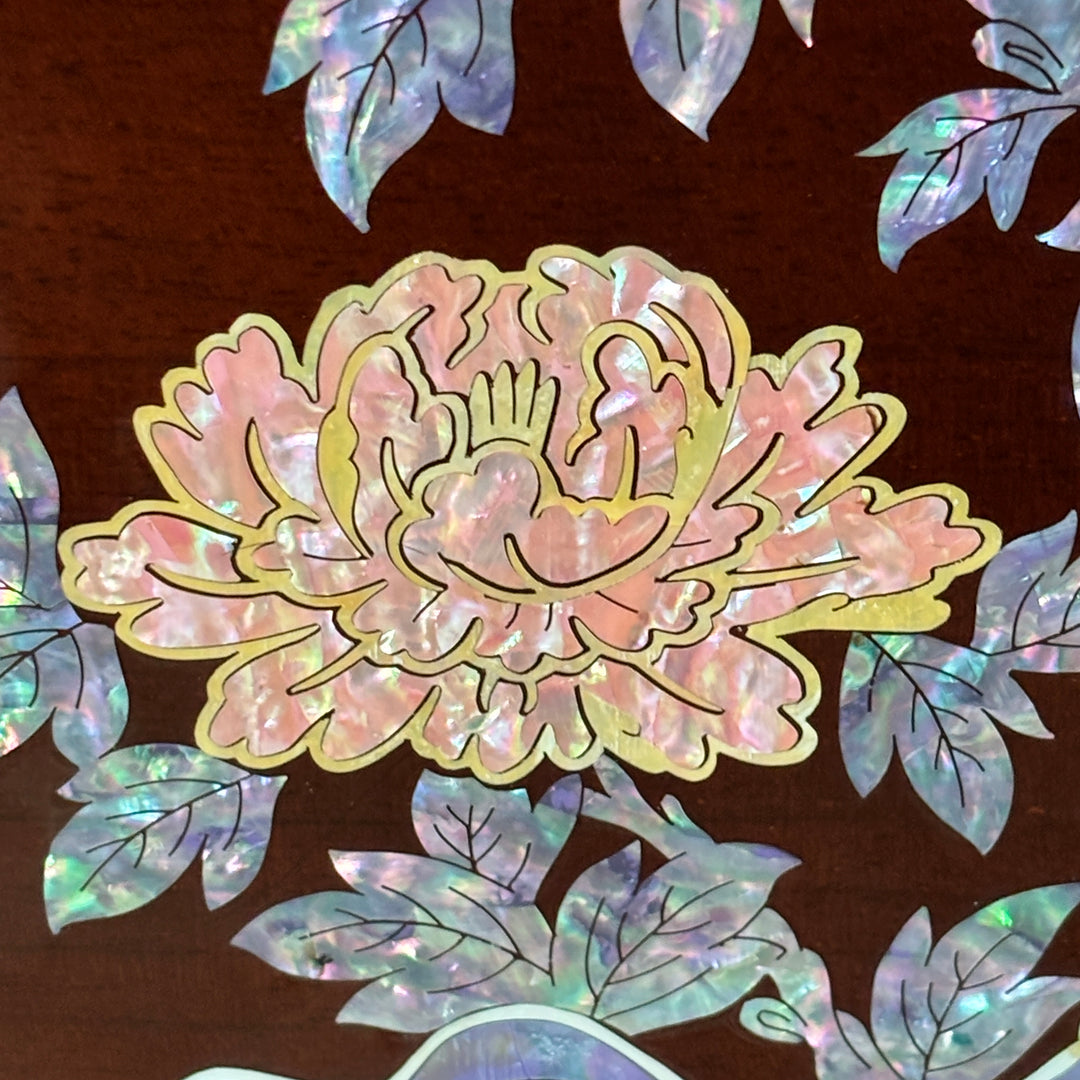 Mother of Pearl Folding Table: Grand Scale, Garden Landscape Motif with Peonies and Butterflies