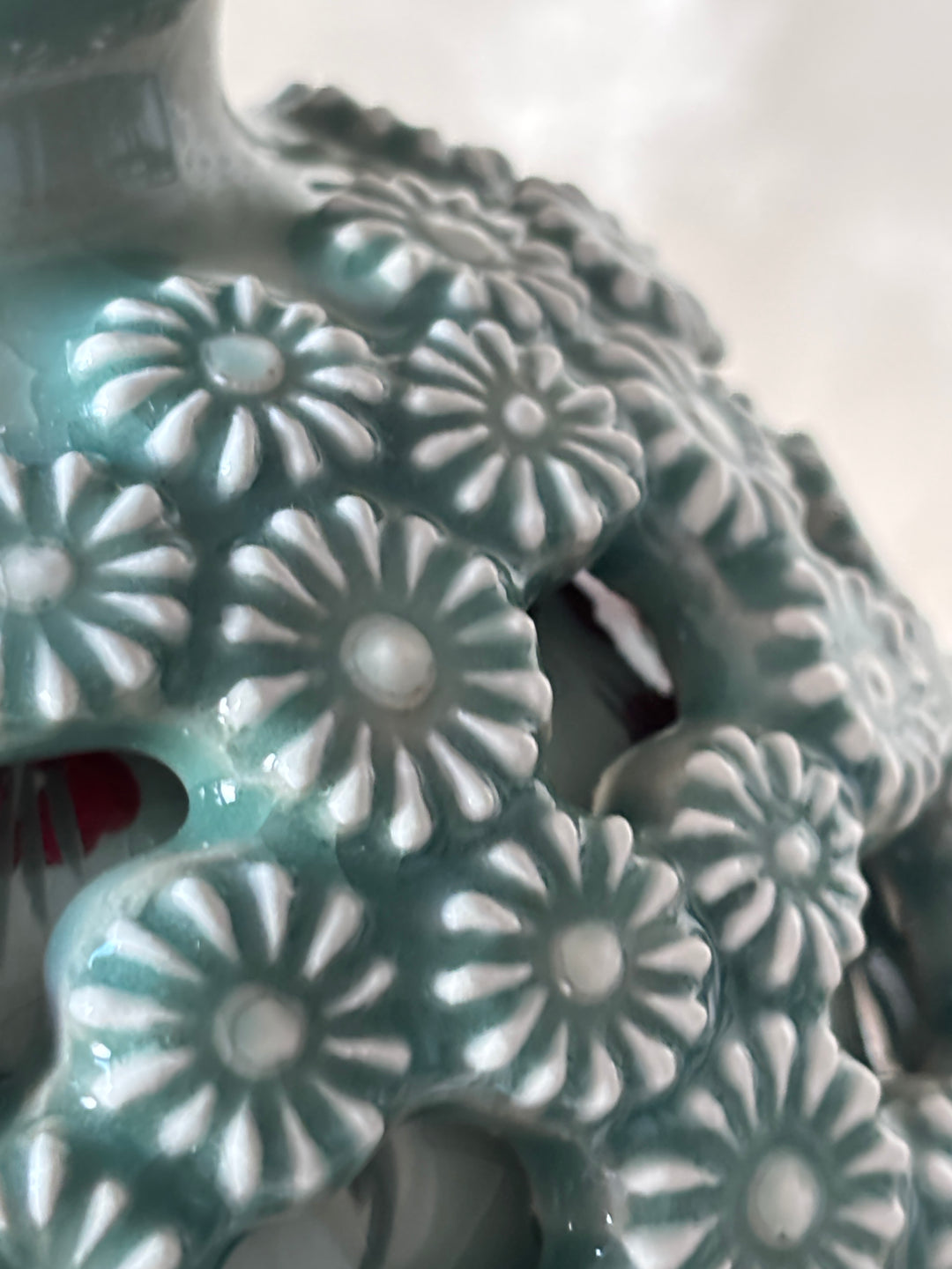 Celadon Vase: Double-Walled Openwork with Chrysanthemum and Crane-Plum Blossom Motifs