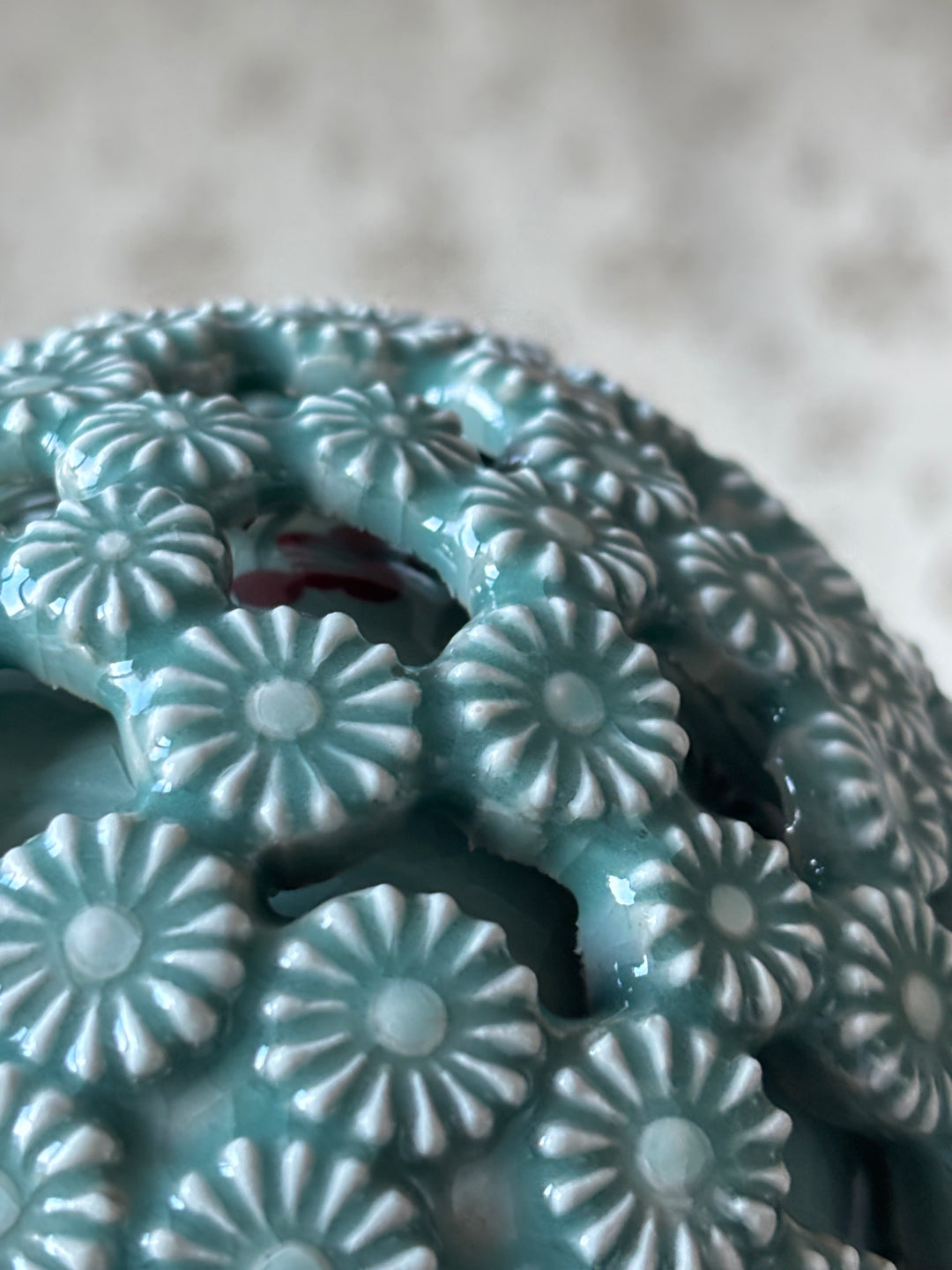 Celadon Vase: Double-Walled Openwork with Chrysanthemum and Crane-Plum Blossom Motifs