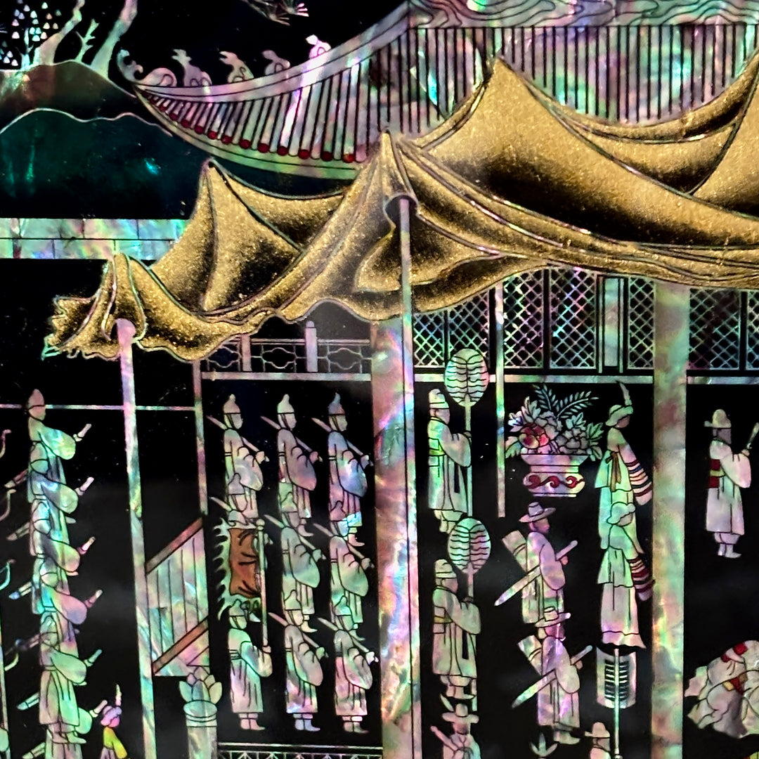 Mother-of-Pearl Folding Screen: Banquet Procession Motif Inspired by Royal Tradition
