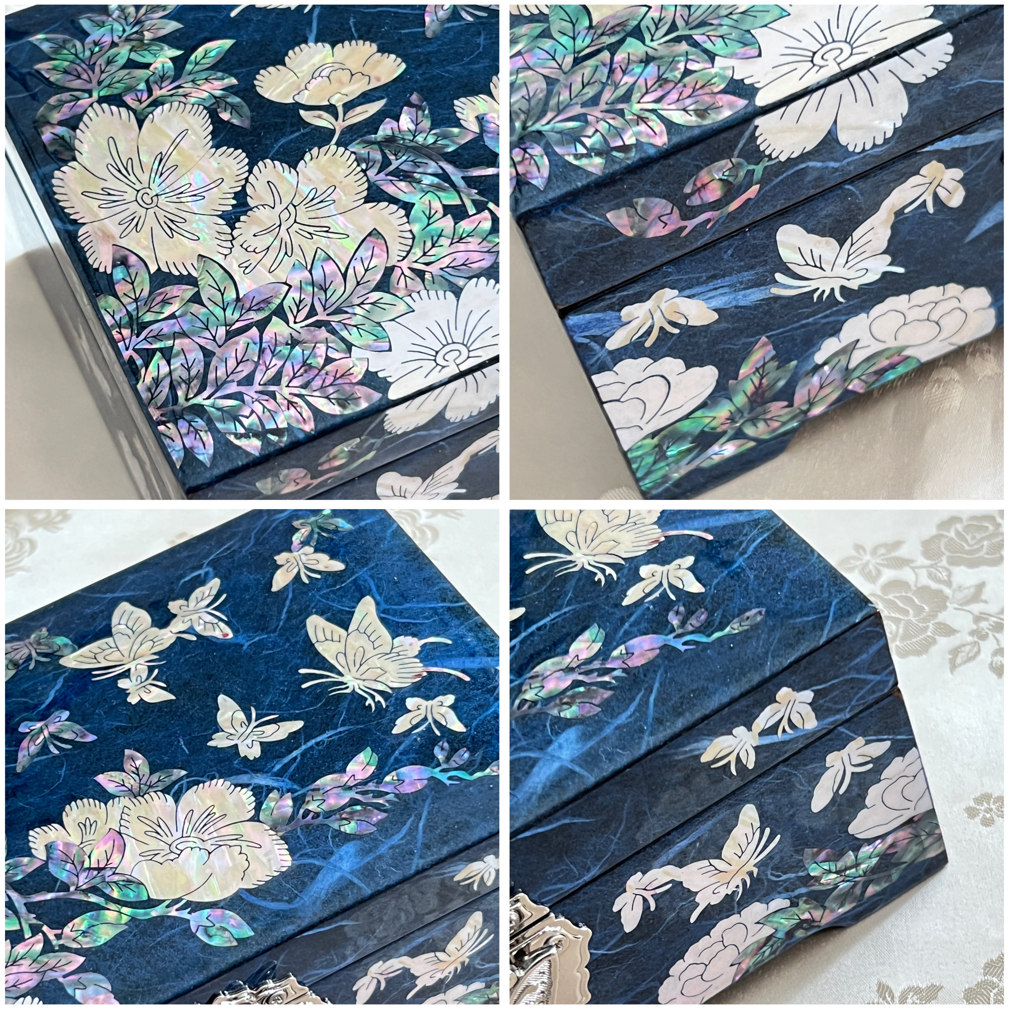 Mother of Pearl Jewelry Box: Butterfly & Plum on Navy – ArtinKo