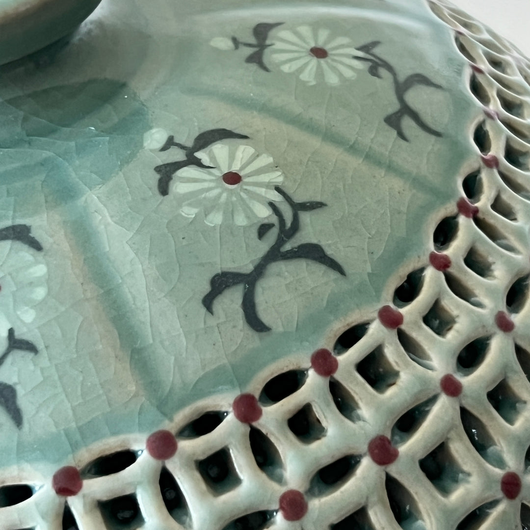 Celadon Double-Walled Openwork Vase: Inlaid Chrysanthemum and Chilbo Pattern