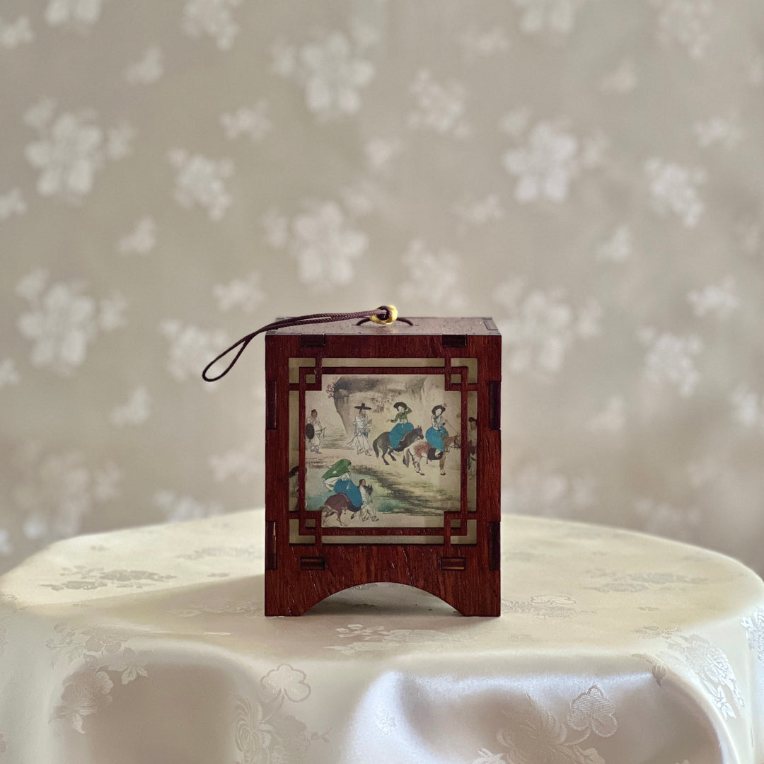 Wooden Accent Lantern for Hanging with Traditional Painting Pattern (단오풍정, 연소답청 목재 걸이 등)
