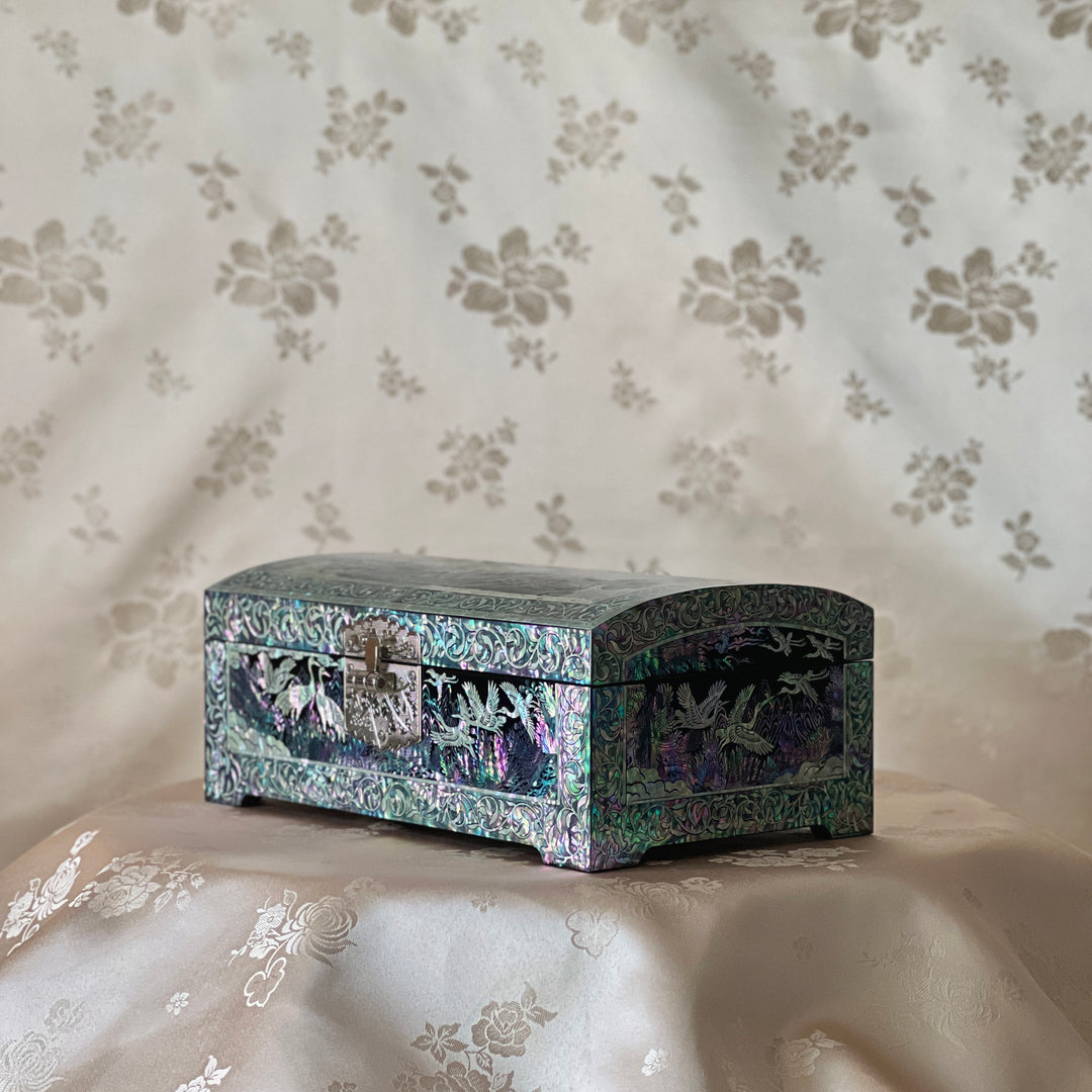 Mother-of-Pearl Jewelry Box: Auspicious Mountain Landscape with Cranes