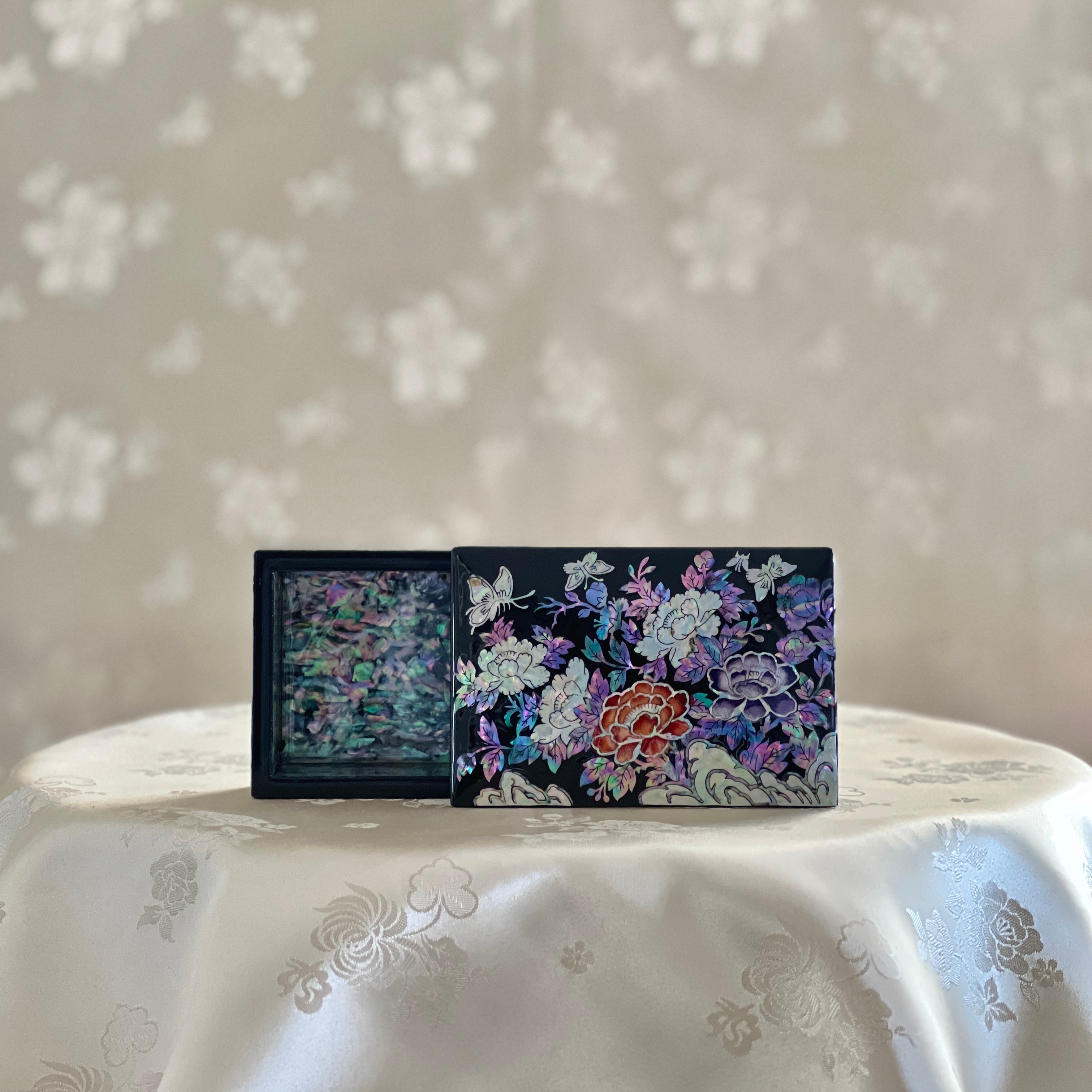 Mother of Pearl Jewelry or Business Card Box with Butterfly and