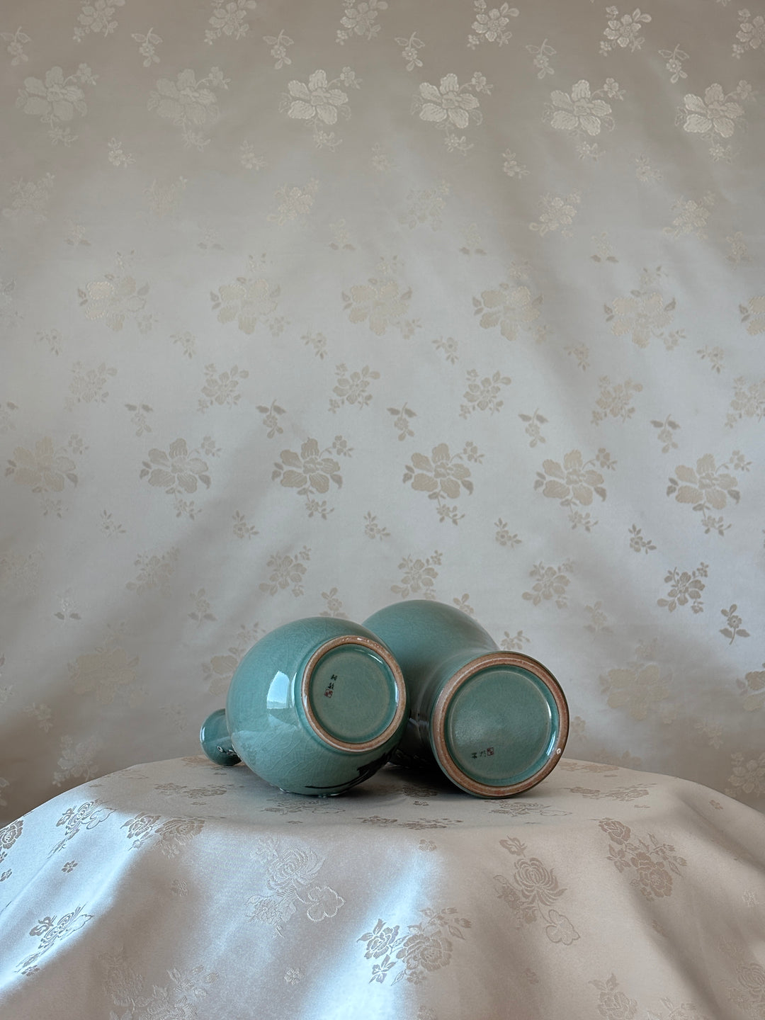 Korean celadon Maebyeong and Jubyeong Vase Set: with Plum Blossom Motif