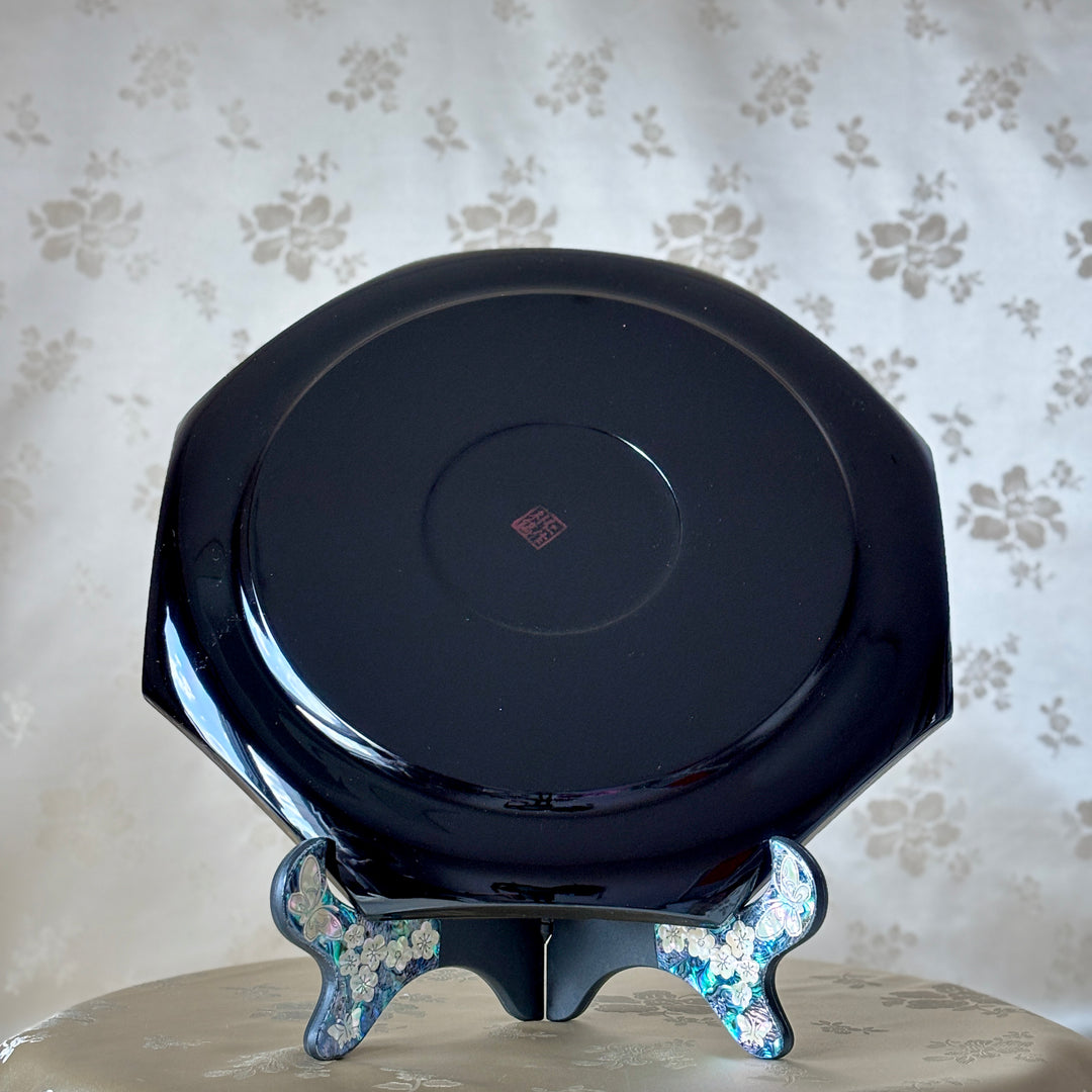 Mother of Pearl Octagonal Tray: Chrysanthemum and Butterfly on Abalone