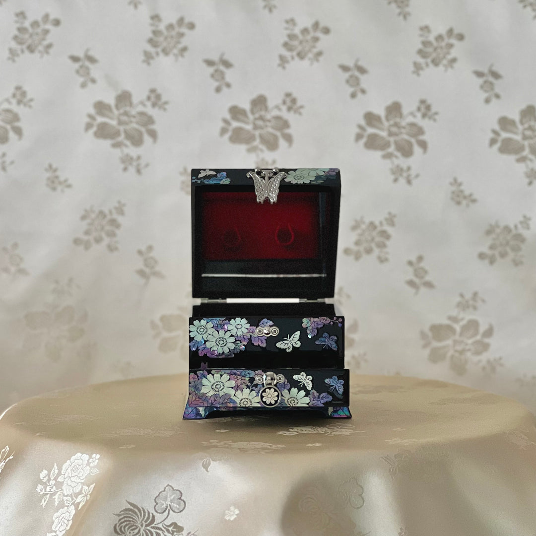 Mother of Pearl  Wooden Jewelry Box with Butterfly and Flower Pattern (자개 호접 화문 보석함)
