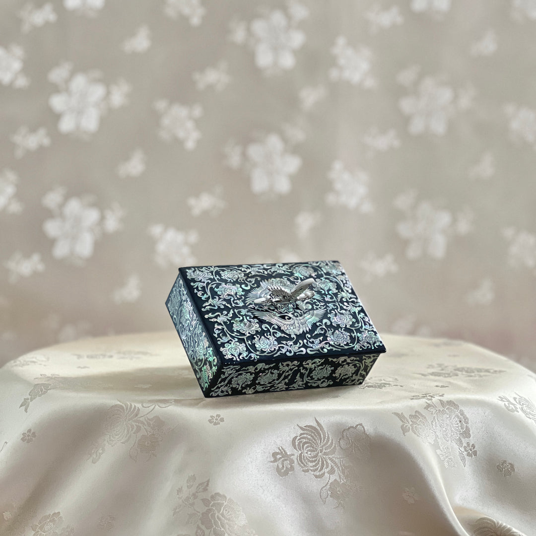 Mother of Pearl Jewelry or Business Card Box with Crane and Vine Pattern (자개 당초 학문 명함 보관함)