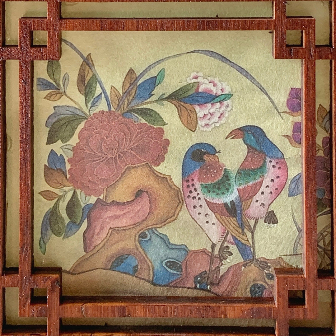 Wooden Accent Lantern for Hanging with Traditional Painting Pattern (화조도 목재 걸이 등)