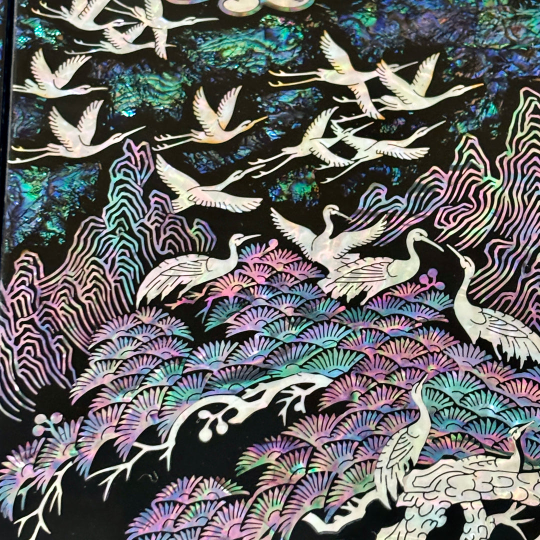 Mother of Pearl Folding Screen: One Hundred Cranes Motif