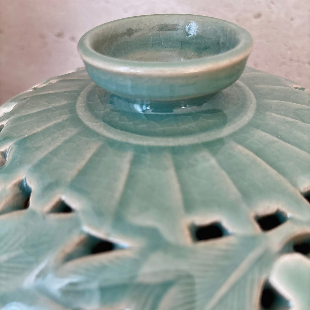 Celadon Maebyeong Vase: Double-Wall Openwork with Peony Motif