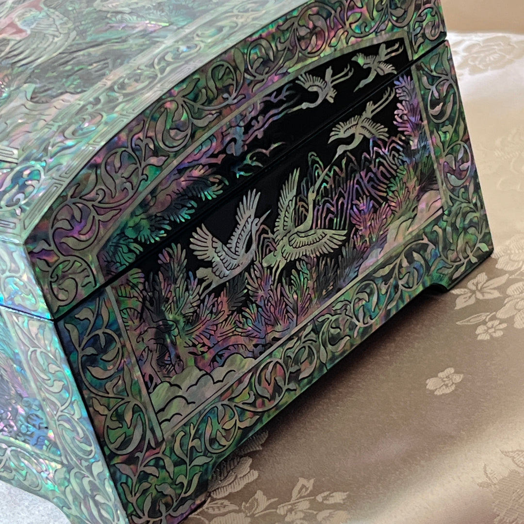Mother-of-Pearl Jewelry Box: Auspicious Mountain Landscape with Cranes