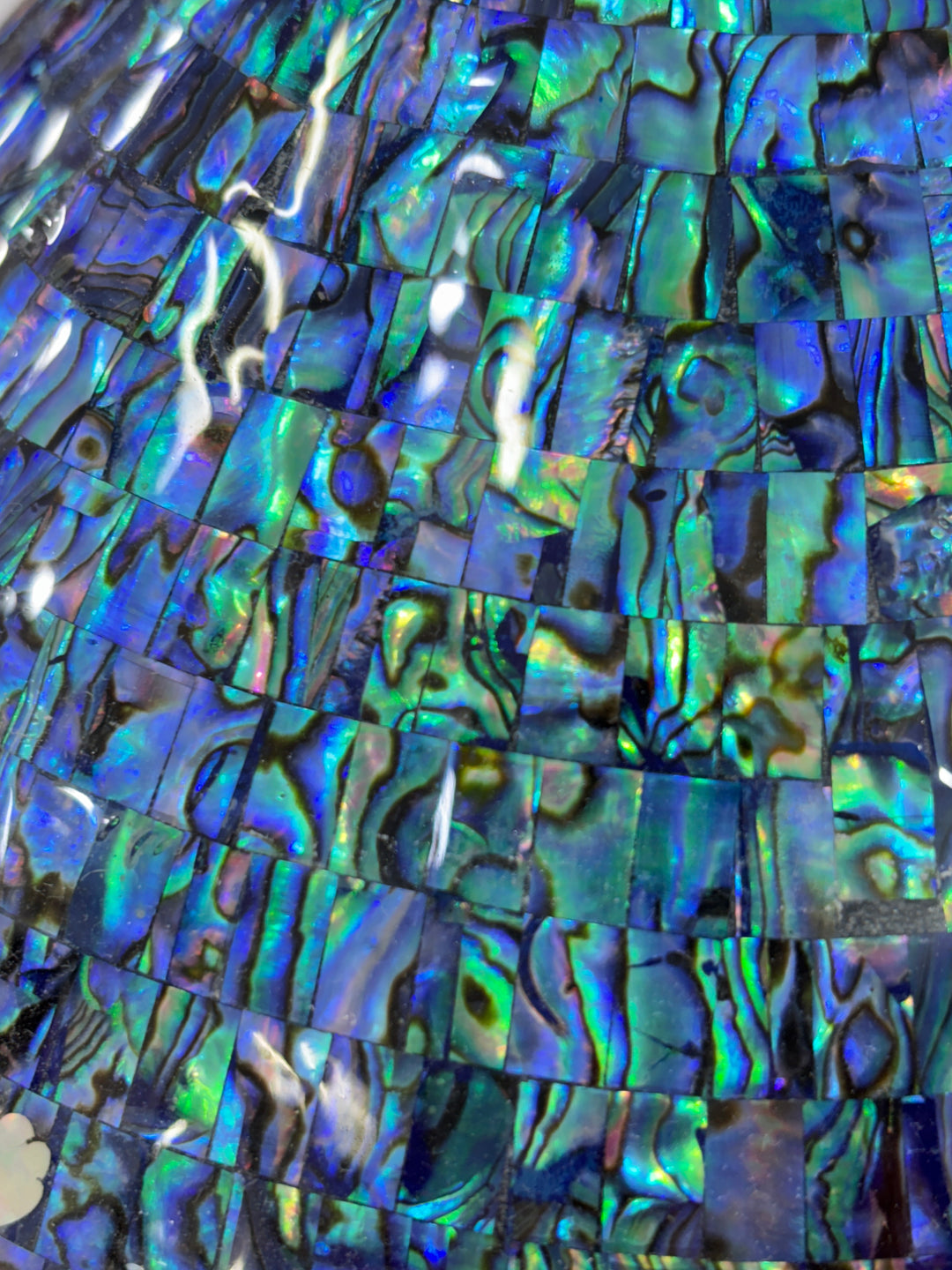 Mother-of-Pearl Ceramic Vase: Butterfly and Peony Motif on Deep Blue Abalone