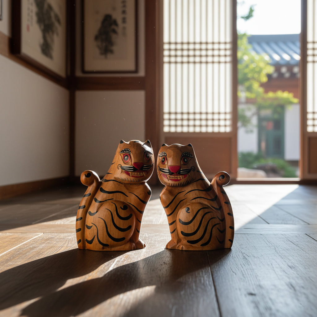 Grand-Size Folk Wooden Tiger Pair