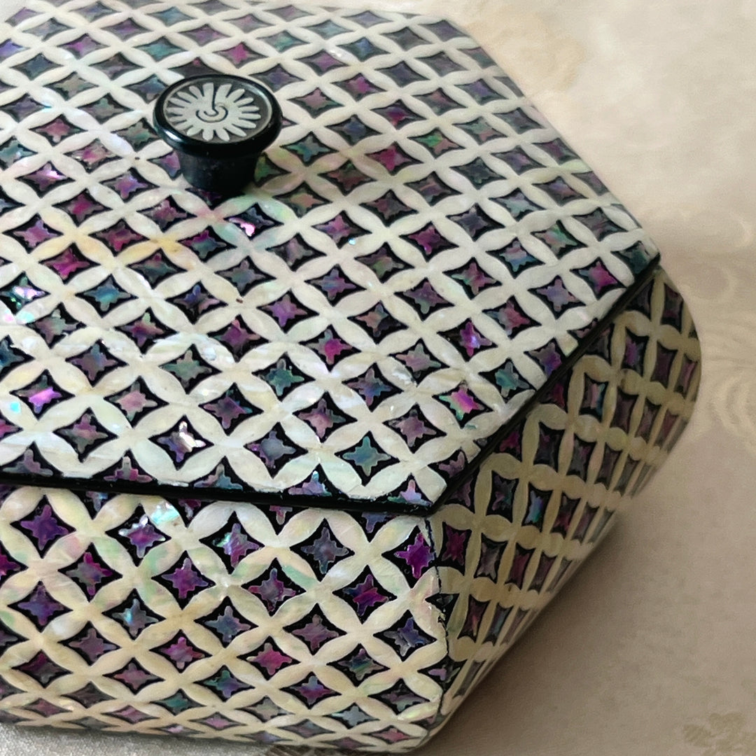 Mother-of-Pearl Hexagonal Mini Lidded Box: Chilbo Pattern