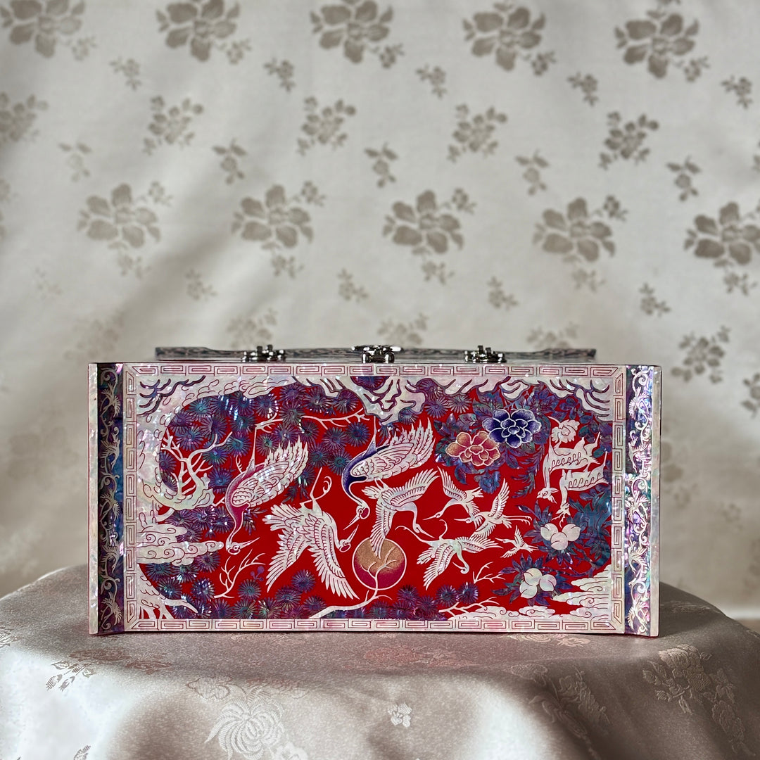 Mother of Pearl Jewelry Chest Set: Matching Pencil Holder with Pine and Crane Motif