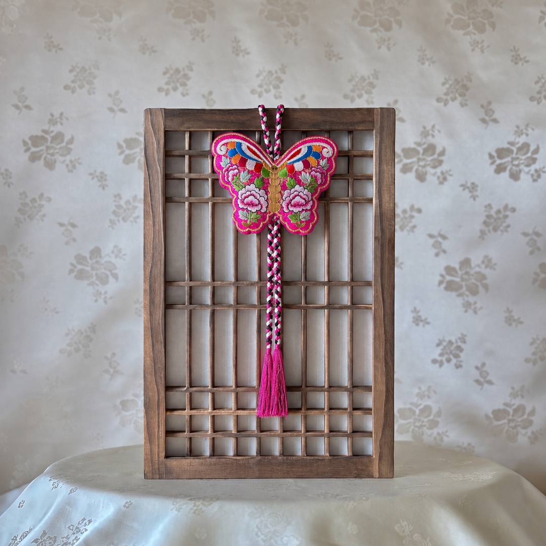 Embroidered Norigae: Butterfly Shape with Peony Motif