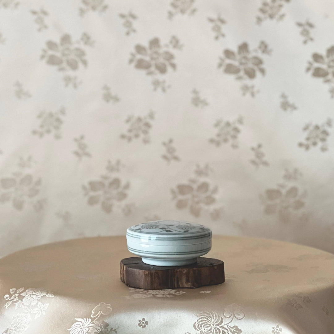 White Porcelain Covered Box: Inlaid Chrysanthemum and Scrolling Vine Motif by Master Artisan