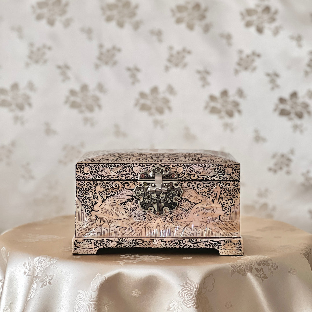 Mother of Pearl Wooden Jewelry Box with Crane, Deer and Longevity Symbols (자개 장생문 보석함)