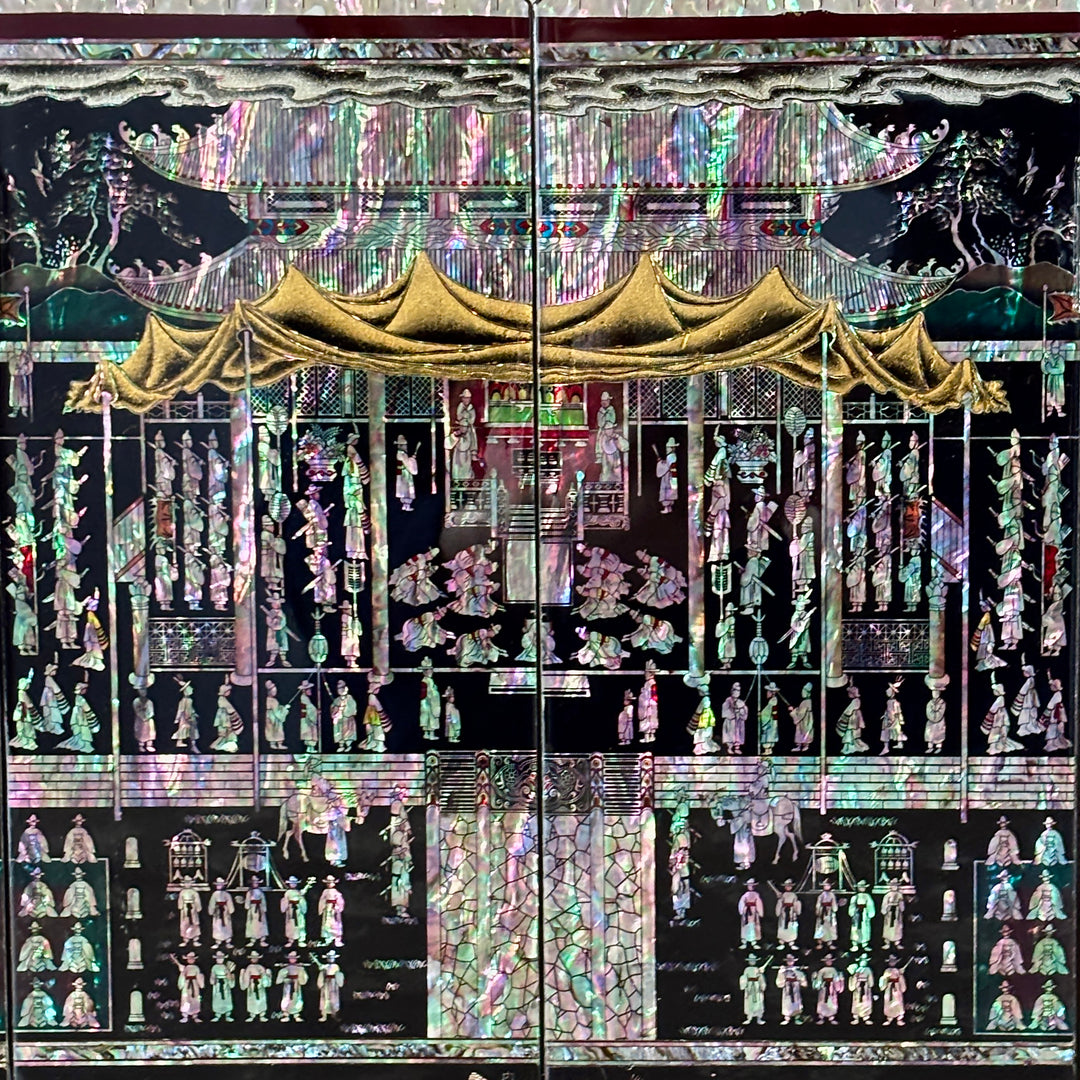 Mother-of-Pearl Folding Screen: Banquet Procession Motif Inspired by Royal Tradition