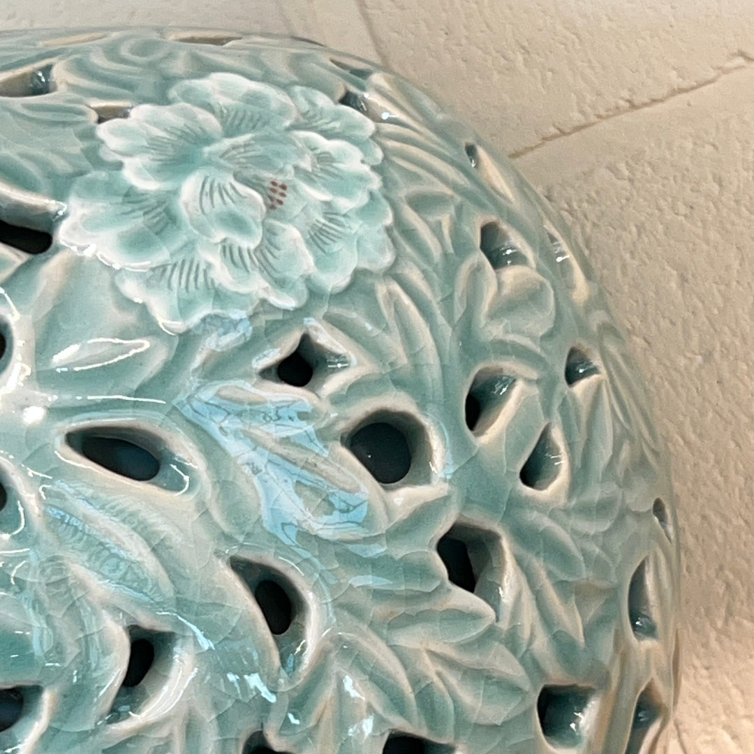 Celadon Vase: Double-Wall Openwork Design with Peony Motif by Master Artisan
