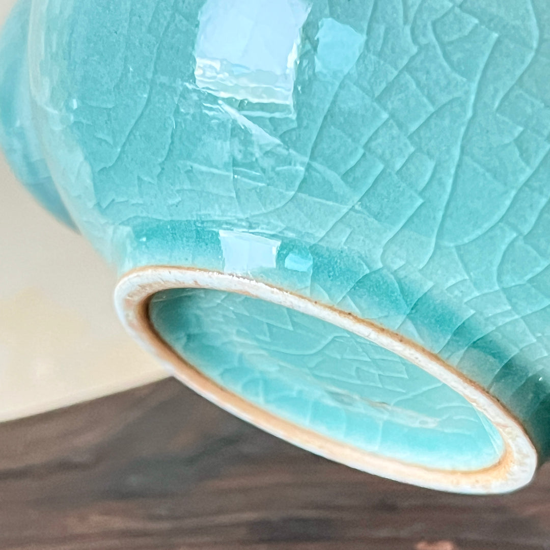 Celadon Tea Set (Dagi): Inlaid Crane and Cloud Motif, 2-Person Set, Round Shape