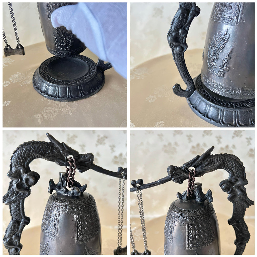 Miniaturglocke von König SeongDeok – Metallglocke aus dunklem Messing mit drachenförmigem Halter mittlerer Größe (성덕대왕 신종 중형)