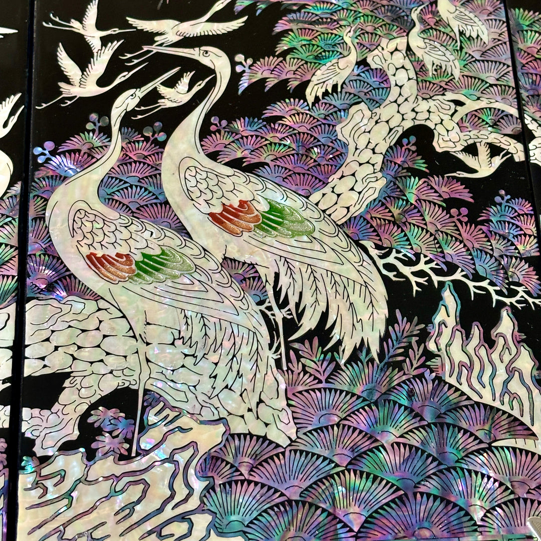 Mother of Pearl Folding Screen: One Hundred Cranes Motif