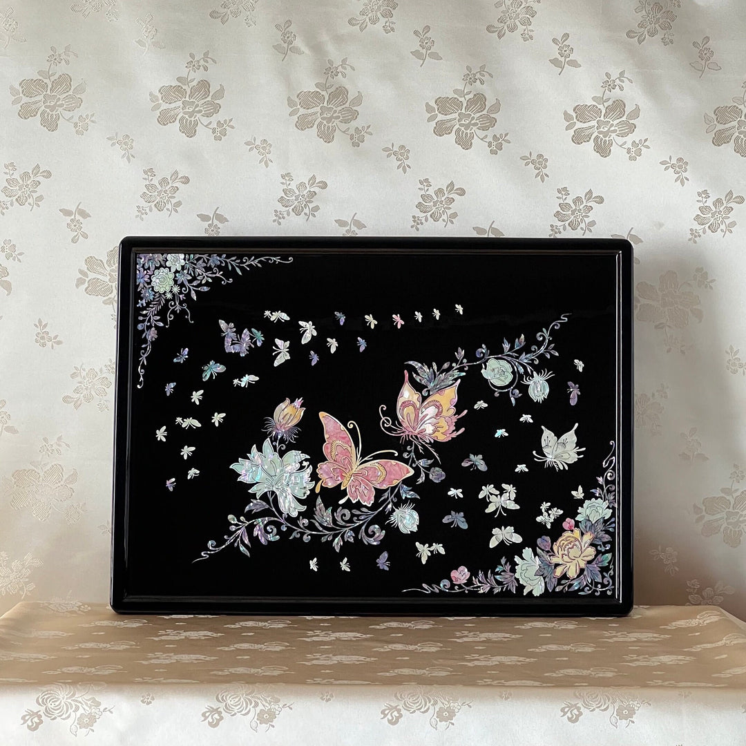 Mother of Pearl Foldable Tea Table with Butterflies and Flowers Pattern
