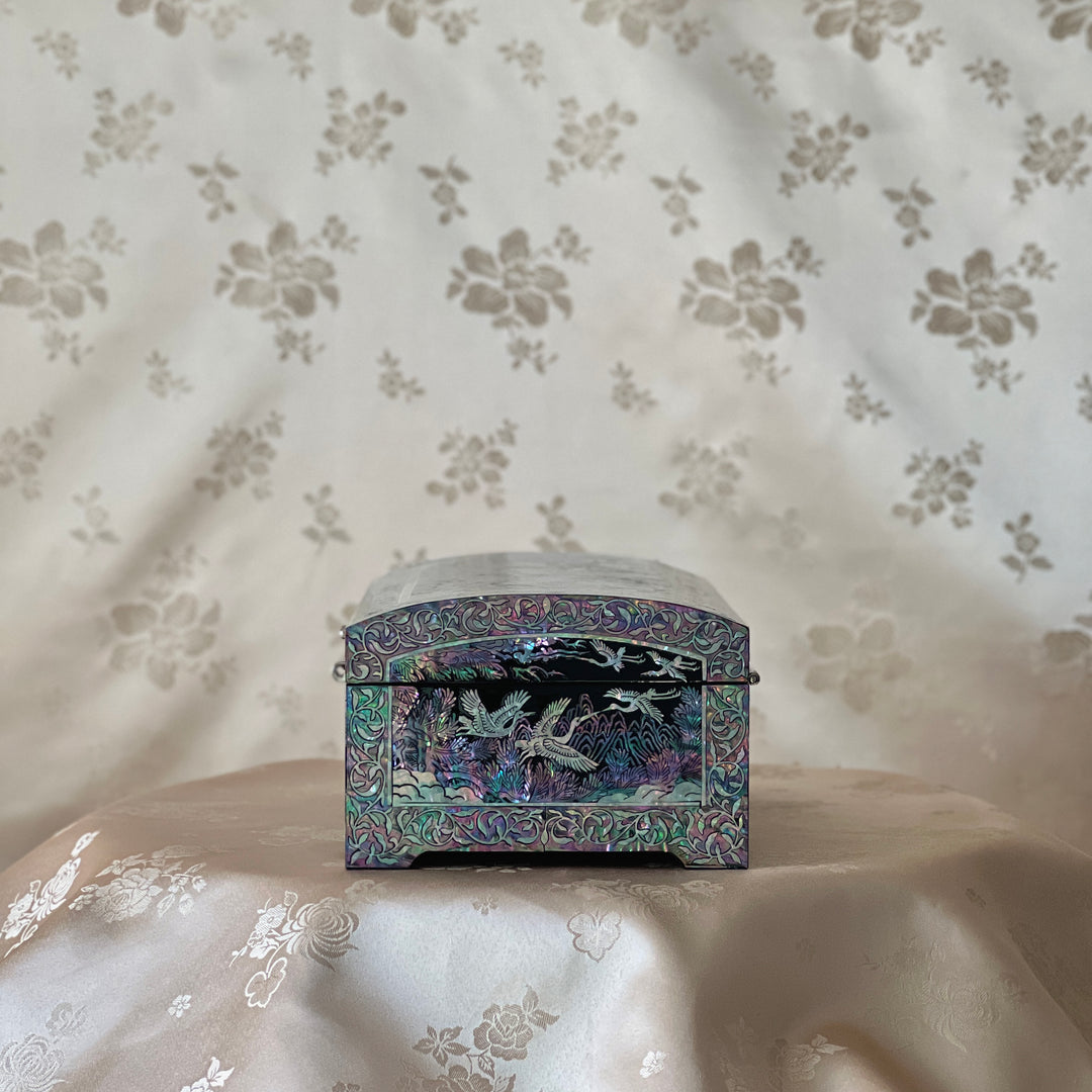Mother-of-Pearl Jewelry Box: Auspicious Mountain Landscape with Cranes