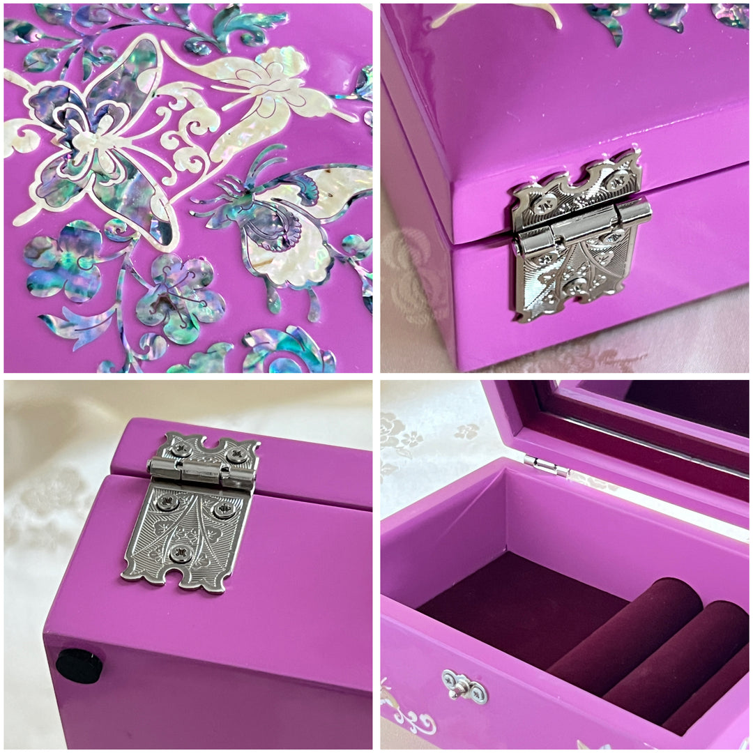Mother of Pearl Magenta Jewelry Box with Butterfly and Peony Pattern (자개 호접 목단문 보석함)