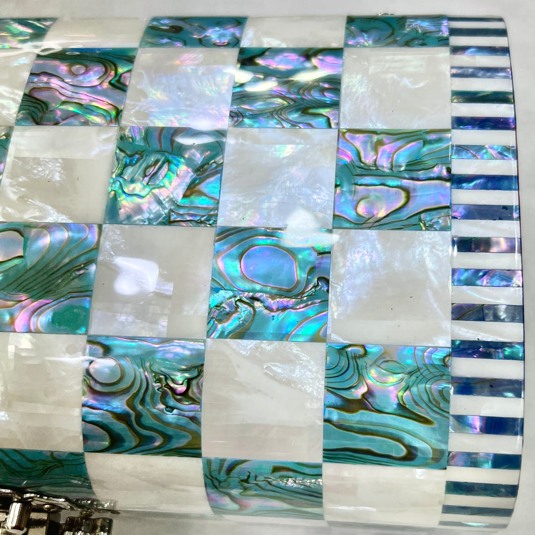 Mother-of-Pearl Jewelry Box: Checkered Pattern with White and Abalone Shell