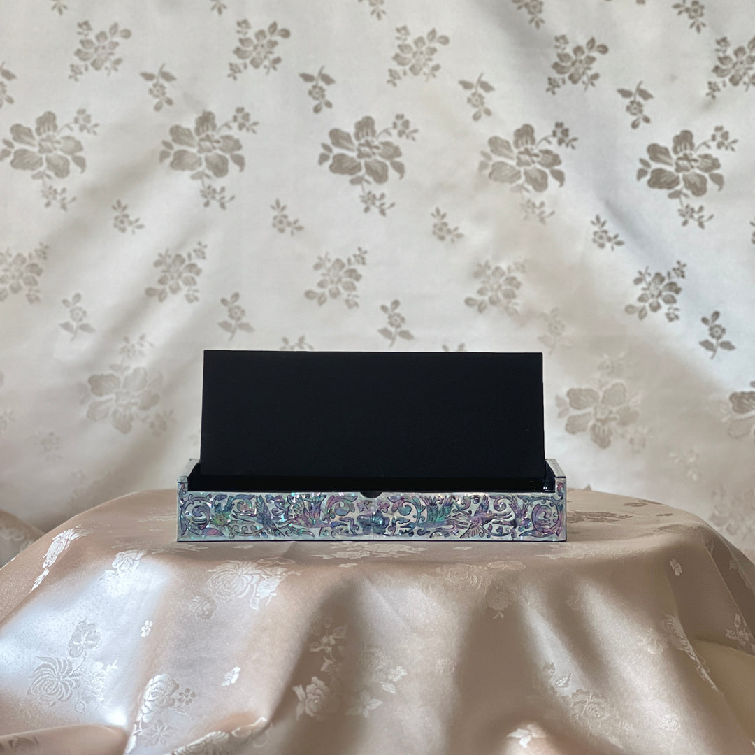 Mother-of-Pearl Stationary Box: Crane and Pine Tree Motif