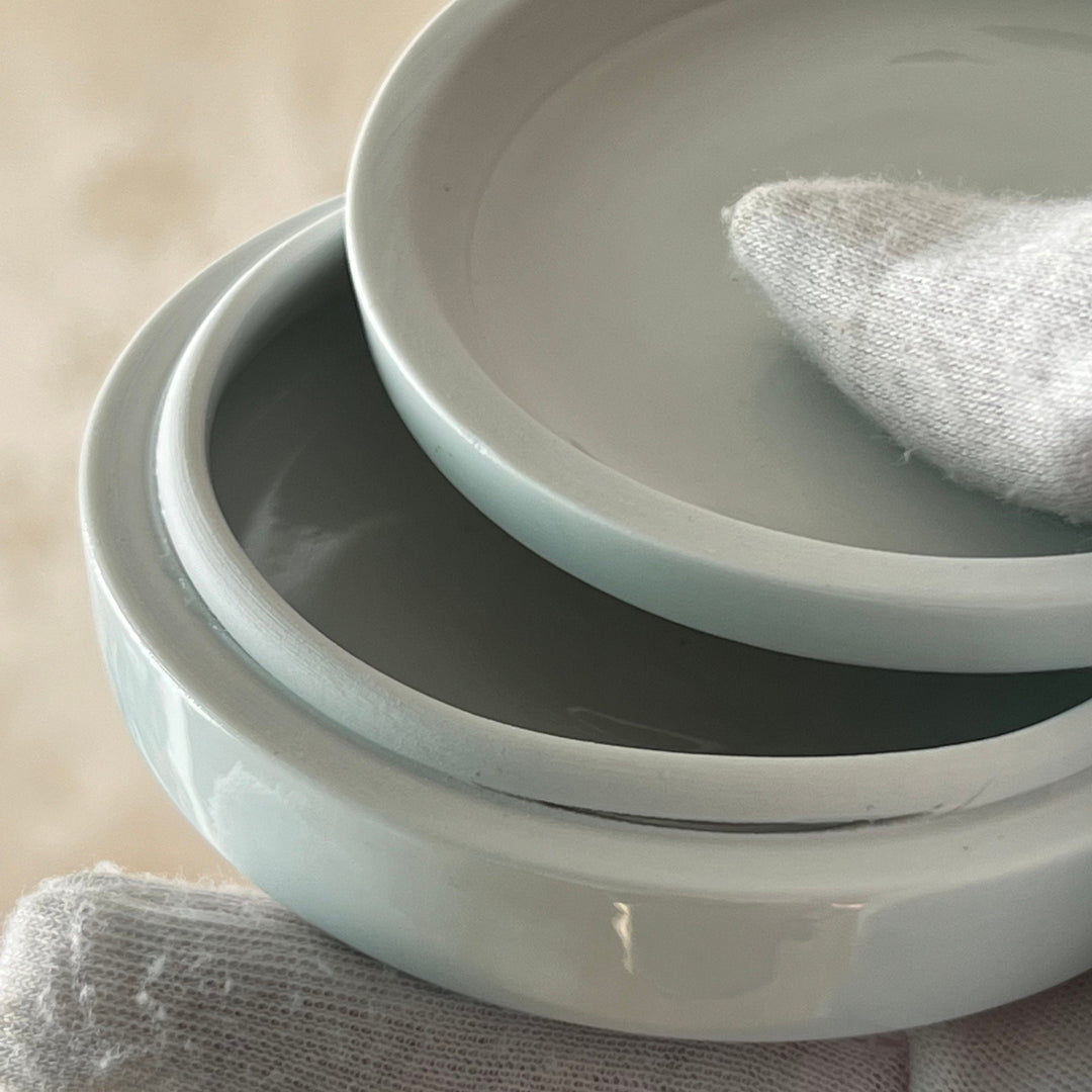 White Porcelain Covered Box: Lotus Motif by Master Artisan