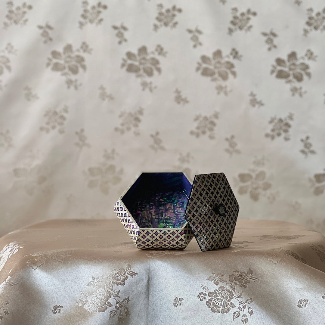 Mother-of-Pearl Hexagonal Mini Lidded Box: Chilbo Pattern