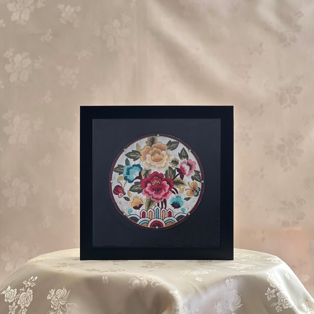 Embroidered Butterfly and Peony in Frame