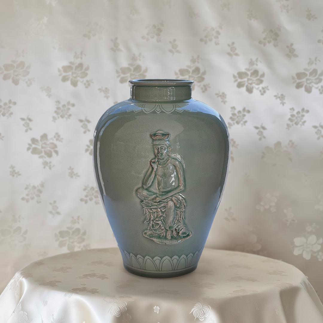 Celadon Vase with Relief-Applied Pensive Bodhisattva Motif– A Masterpiece by a Master Artisan