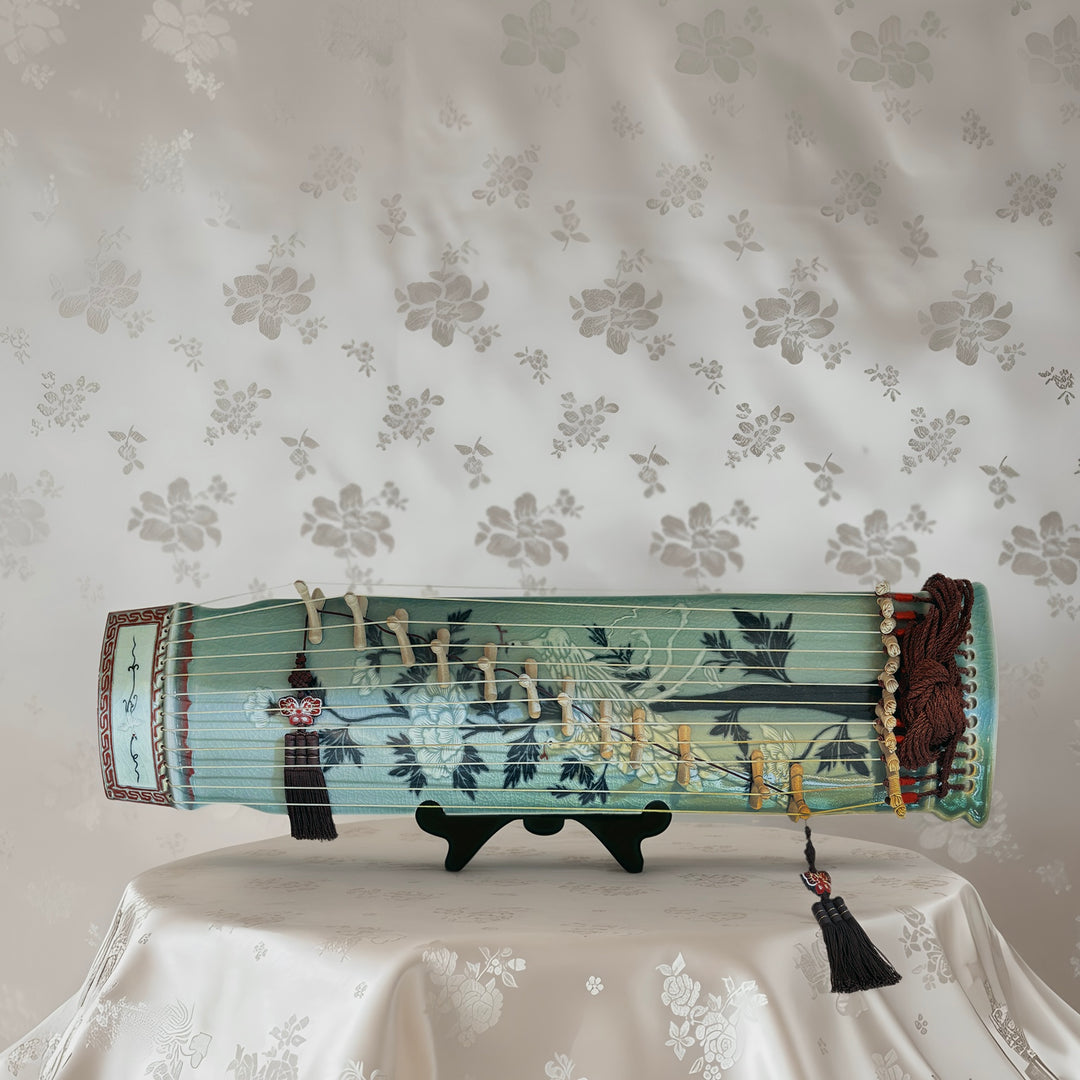 Celadon Gayageum with Inlaid Peony and Phoenix Motif – A Masterpiece by a Master Artisan