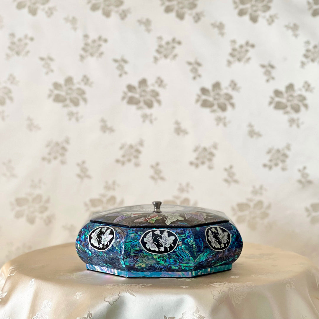 Mother of Pearl Octagon Jewelry Box Butterfly and Peony with Pattern (자개 호접 목단문 팔각 보석함)