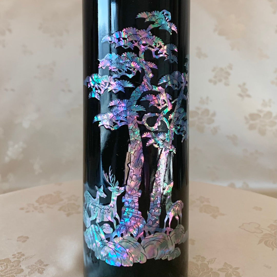 Mother of Pearl Black Stainless Thermal Bottle with Deer, Pine and Crane Pattern (자개 사슴 송학문 보온병)
