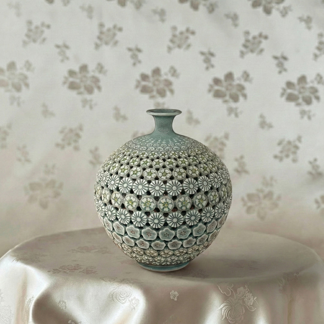 Celadon Vase: Triple-Wall Openwork and Blossoming Motifs by Master Artisan