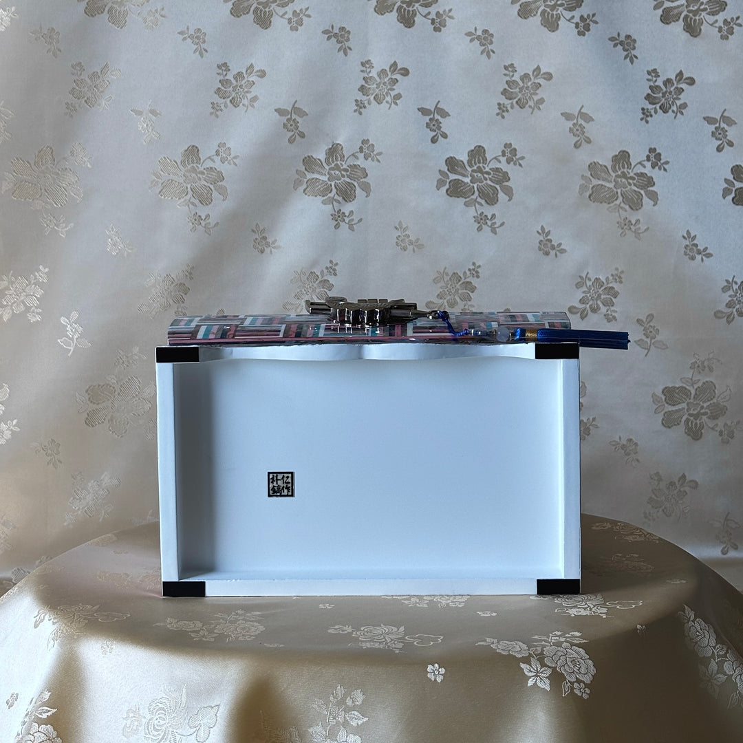 Mother of Pearl Chest: Curved Body, Geometric Abalone Strip Composition