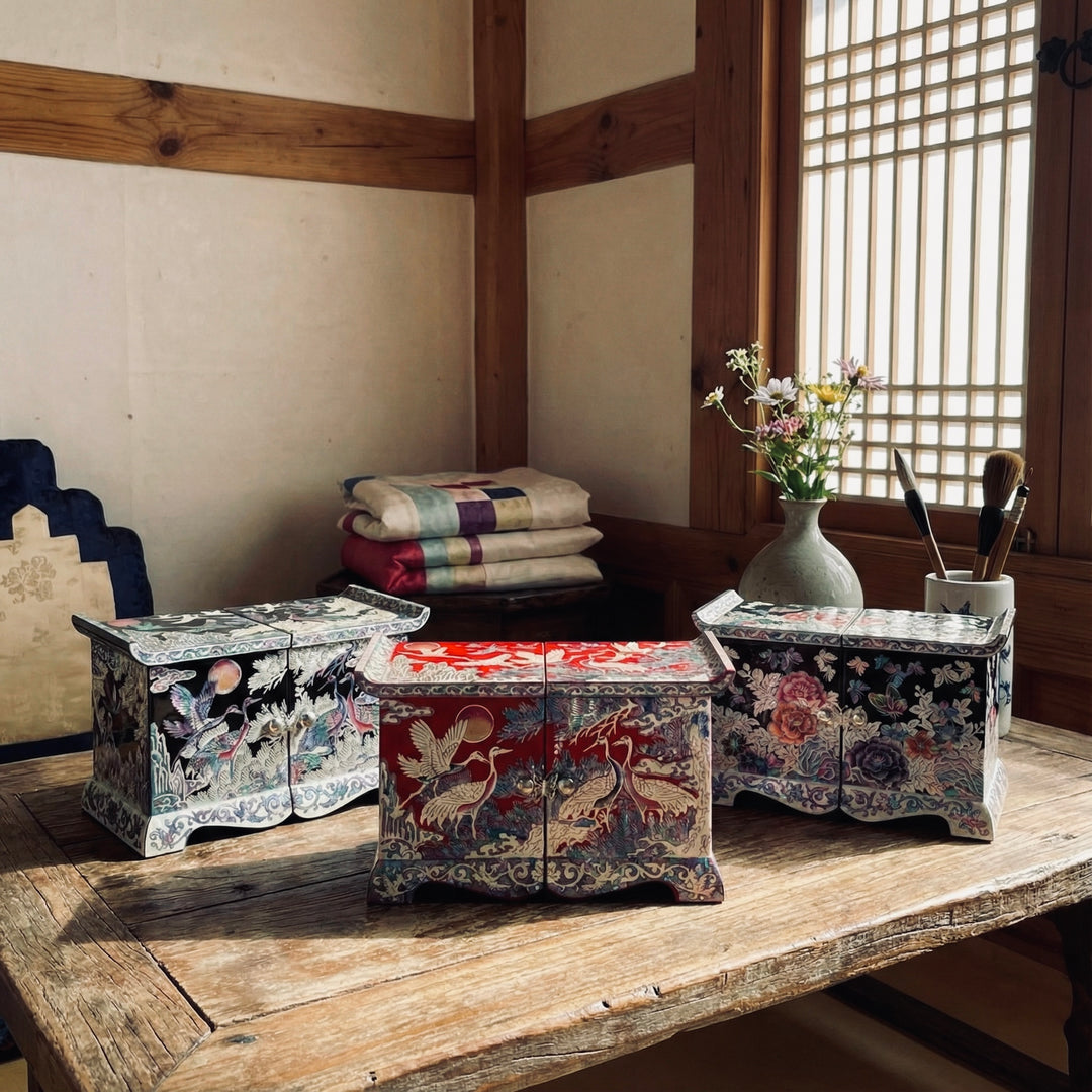 Mother of Pearl Jewelry Chest Pair: Scholar’s Desk Form