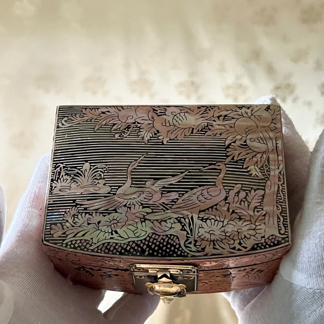 Mother-of-Pearl Ring Box: Cranes and Deer in a Longevity Landscape