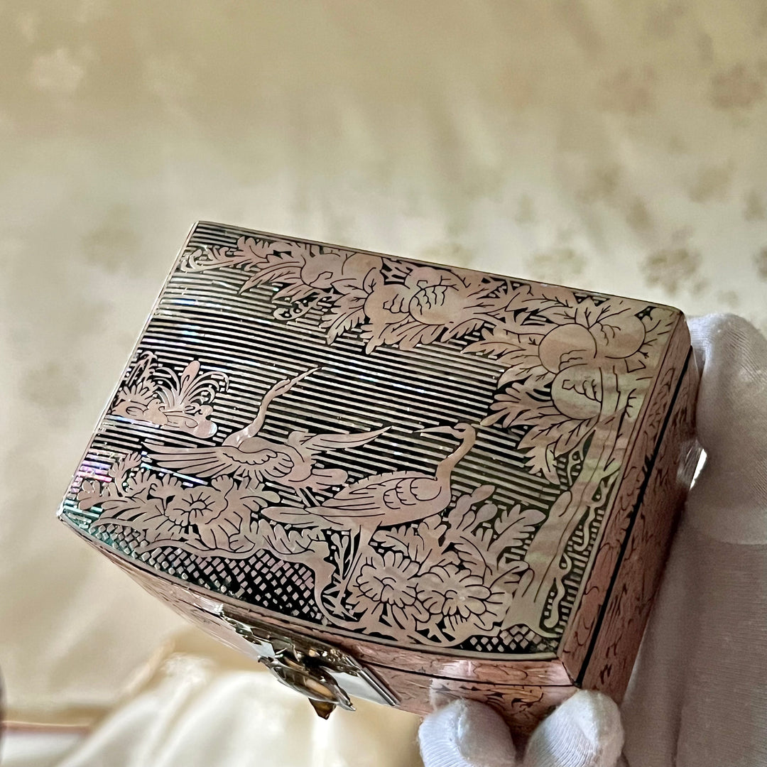 Mother-of-Pearl Ring Box: Cranes and Deer in a Longevity Landscape