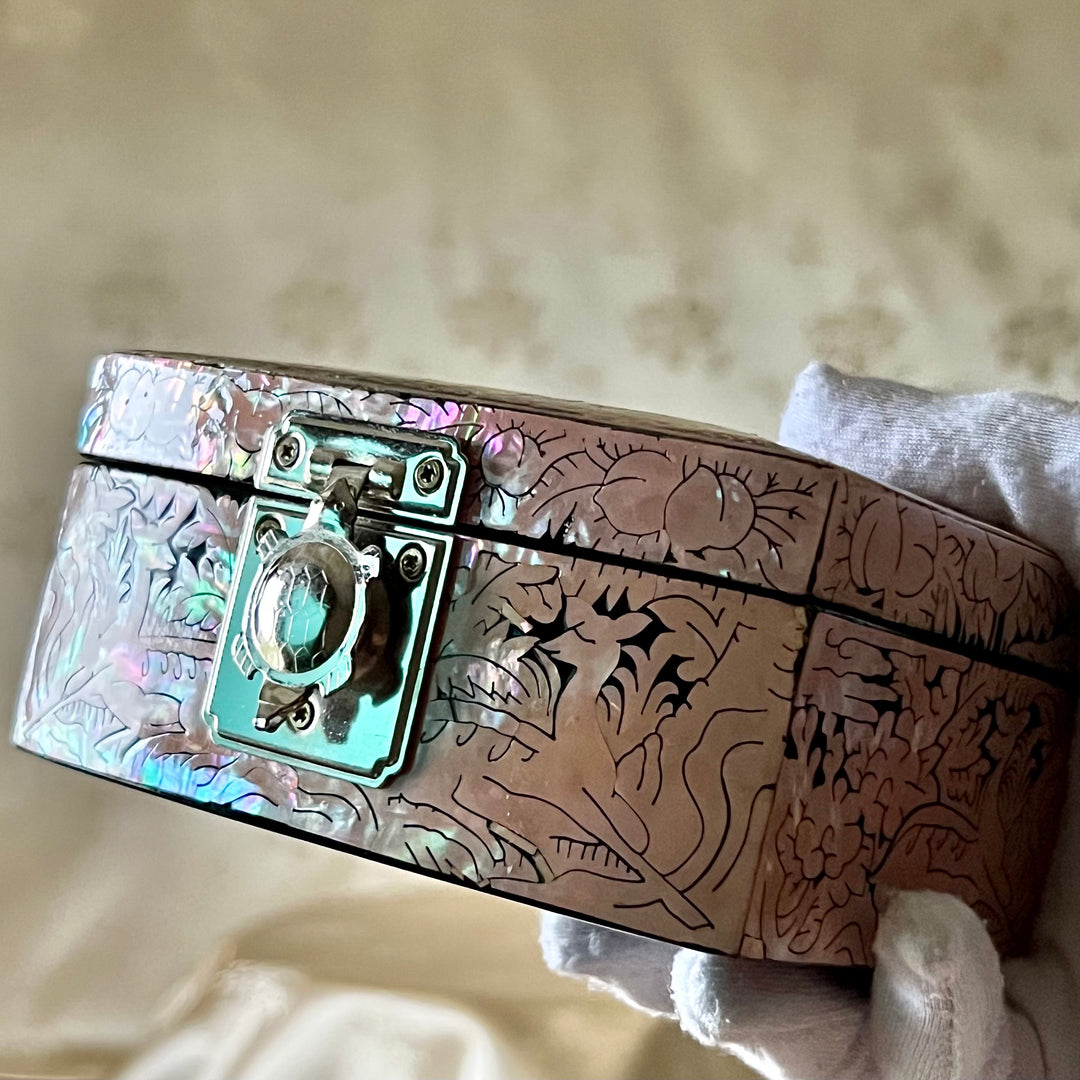 Mother-of-Pearl Ring Box: Cranes and Deer in a Longevity Landscape